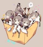  6+girls ^^^ animal bangs bird black_headwear blush blush_stickers box chick closed_eyes dated fang grey_eyes grey_hair hair_between_eyes hat heart highres in_box in_container japanese_clothes kariginu long_hair mamimu_(ko_cha_22) mononobe_no_futo multiple_girls multiple_persona open_mouth pom_pom_(clothes) ponytail ribbon-trimmed_sleeves ribbon_trim skin_fang sleeves_past_fingers sleeves_past_wrists smile spoken_skull tate_eboshi touhou wide_sleeves zzz 