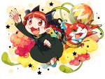  animal_ears black_bow black_dress black_nails blush_stickers bow braid broom cat cat_ears cat_tail crossover dress fang fangs fingernails hair_bow hisaboden jibanyan kaenbyou_rin one_eye_closed open_mouth red_eyes red_hair sharp_fingernails star_(symbol) tail touhou youkai_watch 