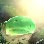  :3 bush closed_eyes commentary_request full_body grass lowres no_humans poporing ragnarok_online rouko_(shichizai_shichifuku) slime_(creature) solo 