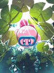  air_bubble blue_eyes blush blush_stickers bubble closed_mouth diving diving_mask full_body goggles holding_breath kirby kirby_(series) light_rays lily_pad mutekyan no_humans submerged sunlight swimming underwater 