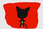  black_cat cat closed_eyes closed_mouth facing_viewer fangs full_body no_humans non-web_source off-topic original red_background simple_background solo standing tagme 