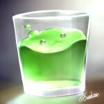  :3 commentary_request cup drinking_glass full_body glass in_container in_cup lowres no_humans poporing ragnarok_online rouko_(shichizai_shichifuku) signature slime_(creature) solo 