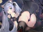  1girl 28yama all_fours anal anal_object_insertion anal_tail animal_ear_fluff animal_ears anus anus_peek arm_garter ass azur_lane backless_dress backless_outfit bare_tree bat_(animal) black_dress black_footwear black_hairband black_panties black_ribbon black_thighhighs blue_eyes blush cat_ears clothing_aside commentary crotch_seam demon_tail demon_wings dress eyes_visible_through_hair fake_tail feet_out_of_frame frilled_dress frills from_behind full_moon grey_hair hair_between_eyes hair_ribbon hairband high_heels janus_(azur_lane) janus_(fright-night_scaredy-cat)_(azur_lane) long_hair looking_at_viewer looking_back moon night night_sky object_insertion official_alternate_costume open_mouth panties panties_aside ribbon short_dress skindentation sky solo star_(sky) star_(symbol) starry_sky tail thighhighs thighs thong tree twintails underwear very_long_hair wings wrist_cuffs 