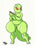  anthro areola big_breasts breasts female frown genitals green_areola green_body hi_res holding_object huge_hips huge_thighs komodo_dragon lizard monitor_lizard nail_file non-mammal_breasts nude pupils pussy red_sclera reptile scalie slit_pupils solo tansau thick_thighs wide_hips 