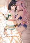  2girls absurdres animal_ears black_hair breasts cuddling fingerless_gloves gloves hair_ornament hatsune_(princess_connect!) highres hug large_breasts long_hair multiple_girls navel pink_hair pointy_ears princess_connect! sausage_(qqc33693) shiori_(princess_connect!) siblings sisters sleeping small_breasts star_(symbol) star_hair_ornament star_ornament tail thighhighs tiger_ears tiger_tail white_thighhighs 