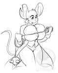  anthro big_breasts blush blush_lines breasts female hi_res huge_breasts looking_at_breasts lunarspy mammal mina_(mina_the_hollower) mina_the_hollower monochrome mouse murid murine rodent signature simple_background solo standing tail thick_thighs watermark whip wide_hips yacht_club_games 