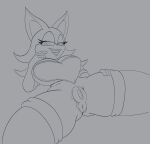  2022 anthro anus bat bedroom_eyes big_breasts black_and_white breasts clitoris clothed clothing fangs female genitals hand_on_leg hand_on_thigh hi_res line_art looking_at_viewer mammal monochrome narrowed_eyes partially_clothed puffy_anus pussy reapcreates831 rouge_the_bat seductive sega smile solo sonic_the_hedgehog_(series) spread_legs spreading teeth torn_clothing 