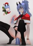  1girl absurdres anal anal_object_insertion black_thighhighs blue_hair blush breasts dildo female_masturbation garter_straps gift highres masturbation object_insertion open_mouth original pussy_juice saki_(the_atko) sex_toy solo the_atko thighhighs uncensored x-ray 