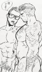  2boys abs alternate_facial_hair arm_hair ass_hair bara beard billy_russell_(dickfish) blush chest_hair completely_nude couple covering covering_crotch dickfish_(fishismdick) facial_hair flaccid from_side glasses hairy head_tilt highres john_rottweil_(dickfish) large_hands large_pectorals leg_hair looking_at_another male_focus male_pubic_hair mature_male multiple_boys muscular muscular_male mustache navel navel_hair nipples nude original out-of-frame_censoring pectorals penis pubic_hair scan short_hair sideburns sketch stomach stubble sweatdrop thick_eyebrows traditional_media translation_request undercut yaoi 
