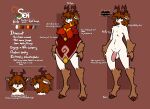  2023 anthro antlers auburn_hair balls blue_eyes bottomless bottomless_male brown_body brown_fur bust_portrait capreoline clothed clothing deer digitigrade english_text fingerless_(marking) fluffy fluffy_hair full-length_portrait fur genitals hair hi_res hooved_digitigrade hooves horn male mammal messy_hair mewgle model_sheet nude penis portrait pupils reindeer scarf sen_(mewgle) side_view simple_background solo standing text white_body white_fur white_pupils 