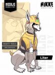  blonde_hair bolt_(nikke) dog english_text fullmetal_alchemist fusion glasses goddess_of_victory:_nikke hardhat hat helmet highres liter_(nikke) non-humanoid_robot parody robot robot_animal short_hair shou_tucker 