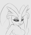  2023 anthro arteficialtrees big_ears breasts buckteeth chest_tuft eyelashes featureless_breasts female generation_1_pokemon generation_4_pokemon grey_background greyscale half-closed_eyes hybrid long_ears looking_at_viewer lopunny monochrome narrowed_eyes nintendo nude open_mouth pokemon pokemon_(species) raichu raipunny simple_background sketch solo teeth tongue tuft 