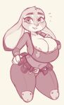  anthro areola areola_slip belt big_breasts breasts cleavage clothed clothing curvy_figure disney female greyscale judy_hopps lagomorph leporid long_ears looking_at_viewer mammal monochrome police_uniform rabbit secretly_saucy sketch solo standing thick_thighs tight_clothing uniform utility_belt voluptuous zootopia 
