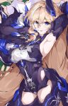  1girl arm_up armpits artist_request bianka_durandal_ataegina bianka_durandal_ataegina_(palatinus_equinox) blonde_hair blue_eyes breasts chinese_commentary commentary_request cowboy_shot hair_between_eyes hair_ornament highres honkai_(series) honkai_impact_3rd large_breasts long_hair multicolored_hair smile streaked_hair very_long_hair white_hair 