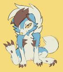  anthro aries_(bloowolfy) bloowolfy bodily_fluids claws female generation_7_pokemon genital_fluids genitals hi_res looking_at_viewer lycanroc midnight_lycanroc nintendo pokemon pokemon_(species) pussy pussy_juice pussy_juice_on_ground simple_background sitting smile solo spread_legs spreading toe_claws 