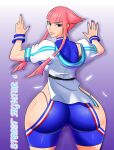  absurdres ass blue_eyes butt_crack france highres looking_at_viewer looking_back manon_(street_fighter) middle_finger pink_hair sexy_or_cute? short_shorts shorts street_fighter street_fighter_6 