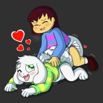  &lt;3 anthro asriel_dreemurr blush boss_monster bovid bulge caprine clean_diaper clothed clothing diaper diaper_fetish dry_humping duo erection erection_in_diaper erection_under_clothing eyes_closed frisk_(undertale) from_behind_position fur goat green_eyes grey_background grey_body grey_fur grinding hi_res human human_on_anthro interspecies looking_pleasured male male/male mammal one_eye_closed open_mouth open_smile sex simple_background smile tenerius tongue tongue_out undertale undertale_(series) 