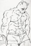  1boy animal_ears bara boxers bulge cowboy_shot dickfish_(fishismdick) dog_boy dog_ears fluffy furrification furry furry_male highres john_rottweil_(dickfish) large_pectorals looking_to_the_side male_focus male_underwear muscular muscular_male navel navel_hair nipples original pectorals scan short_hair sketch solo stomach thick_eyebrows thick_thighs thighs topless_male traditional_media underwear underwear_only 