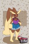  absurd_res anthro big_ears black_sclera bottomwear breasts brown_body brown_fur brown_nipples clothing conmasitco cutoffs denim denim_clothing female fishnet_clothing floppy_ears fur generation_4_pokemon hi_res lagomorph leporid lop_ears lopunny mammal nintendo nipples pokemon pokemon_(species) rabbit red_eyes shorts slightly_chubby solo solo_focus thick_thighs wide_hips 