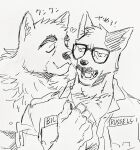  2boys animal_ears animal_hands annoyed bara billy_russell_(dickfish) collared_jacket couple dickfish_(fishismdick) dog_boy dog_ears facial_hair fang fang_out fingernails fox_boy fox_ears frown furrification furry furry_male glasses heart john_rottweil_(dickfish) male_focus mature_male military military_uniform multiple_boys muscular muscular_male mustache original scan sharp_fingernails short_hair sideburns sketch smelling smile thick_eyebrows traditional_media translation_request uniform upper_body yaoi 