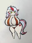  absurd_res anthro big_breasts bikini breasts clothing equid equine female hair hasbro hi_res horse mammal my_little_pony pony red_hair sheebibites short_stack solo swimwear tan_body white_hair yellow_eyes 