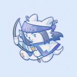  ainu_clothes animalization arrow_(projectile) asirpa black_hair blue_eyes bow_(weapon) cape earrings golden_kamuy highres holding holding_bow_(weapon) holding_weapon hoop_earrings jewelry long_hair simple_background solo songyeerhu weapon white_cape white_wolf wolf 