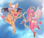  &lt;3 2023 absurd_res amy_rose anthro bat big_breasts blue_eyes bow_(weapon) breasts butt cleavage clothed clothing duo eulipotyphlan female gesture hair hedgehog hi_res looking_at_viewer mammal membrane_(anatomy) membranous_wings nauth open_mouth open_smile pink_body pink_hair ranged_weapon rouge_the_bat sega smile smiling_at_viewer sonic_the_hedgehog_(series) v_sign weapon white_hair wings 