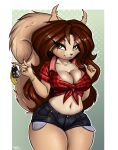  absurd_res anthro bedroom_eyes bottomwear breasts chubby_female cleavage clothed clothing female hi_res lightly-san mammal narrowed_eyes rodent sciurid seductive shorts solo tree_squirrel 