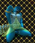  abstract_background avian balls big_penis bird clothing feathers galliform genitals hand_behind_head hermesdidit hi_res jewelry king_zanic_(character) kneeling looking_at_viewer male muscular muscular_male peafowl penis phasianid robe seductive solo_focus tattoo 