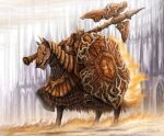  1boy armor axe battle_axe draconic_tree_sentinal elden_ring highres holding holding_weapon horseback_riding knight portrait riding shield solo weapon yihanxu 