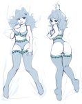  anthro bedding bedding_background blue_and_white bra butt clothed clothing female glistening glistening_eyes hi_res legwear lingerie looking_at_viewer lying monochrome on_back on_front open_mouth panties solo sonyan underwear 