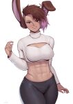  2023 abs absurd_res animal_humanoid athletic bottomwear breasts cleavage_cutout clothing crop_top female hi_res humanoid lagomorph lagomorph_humanoid leporid_humanoid mammal mammal_humanoid midriff navel pants rabbit_humanoid shirt solo speedl00ver topwear 