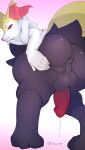  anthro anus bodily_fluids braixen butt generation_6_pokemon genital_fluids genitals gynomorph hi_res intersex nintendo pokemon pokemon_(species) precum presenting presenting_hindquarters puffy_anus snow_nex solo spread_butt spreading thick_thighs 