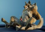  3d_(artwork) animal_genitalia animal_penis anthro bodily_fluids canid canine canine_genitalia canine_penis canis coyote cum digital_media_(artwork) djano duo face_lick genital_fluids genitals handjob knot knot_in_sheath licking male male/male mammal orgasm orgasm_face penile penis sex sheath sheath_play sitting tongue tongue_out wolf 