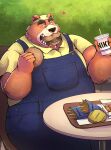  &lt;3 2023 absurd_res anthro arufina_w bear belly big_belly brown_body burger clothing eating food hat headgear headwear hi_res kemono male mammal obese obese_male overweight overweight_male shirt sitting solo topwear 