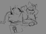  ares_(diamond_way) butt crossed_legs debudraws fangs feral fur generation_4_pokemon half-closed_eyes hi_res line_art luxray lying male mane monochrome narrowed_eyes nintendo pawpads paws pokemon pokemon_(species) solo tail teeth 