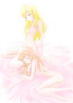  2girls aikatsu! aikatsu!_(series) ass barefoot bed blonde_hair blush breasts highres hoshimiya_ichigo karasu032821z long_hair multiple_girls nipples on_bed oozora_akari orange_hair red_eyes sleeping small_breasts yuri 