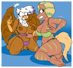  absurd_res angry anthro bikini breasts clothing clothing_pull crouching duo feet female female/female fight fighting_pose friendship_is_magic gilda_(mlp) hasbro hi_res my_little_pony nipples pose simple_background surprised_expression swimwear tinydevilhorns 