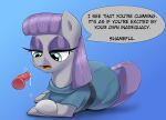  absurd_res blue_body clothed clothed_feral clothing dialogue disembodied_penis equid equine female feral friendship_is_magic genitals hasbro hi_res male mammal maud_pie_(mlp) my_little_pony parumpi penis small_penis 