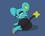  absurd_res black_body blue_body butt female feral generation_4_pokemon genitals hi_res looking_at_viewer nintendo pawpads paws plump_labia pokemon pokemon_(species) pussy shinx simple_background solo toastyryce yellow_eyes 