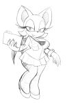  anthro bat clothed clothing female file footwear hi_res high_heels holding_object holding_paper leggings legwear looking_at_viewer mammal monochrome office omegasunburst open_clothing open_topwear paper rouge_the_bat secretary sega solo sonic_the_hedgehog_(series) topwear 