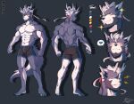  2019 abs anthro boxer_briefs canid canine clothing countershade_torso countershading fur grey_background grey_body grey_fur hi_res horn male mammal model_sheet muscular muscular_anthro muscular_male shiriya_k simple_background solo underwear white_body white_fur 