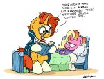  bed bobthedalek book cape clothing equid equine female friendship_is_magic furniture hair hasbro hi_res horn luster_dawn_(mlp) male mammal messy_hair my_little_pony orange_hair pajamas pillow sunburst_(mlp) under_covers unicorn 