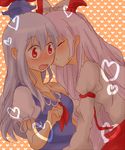  blush cheek_kiss closed_eyes fujiwara_no_mokou heart kamishirasawa_keine kiss multiple_girls surprised touhou yuri zawameki 