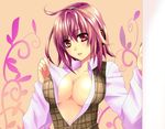  breasts cleavage headphones large_breasts naho nanami_kazusa niconico pink_hair red_eyes short_hair solo 