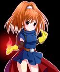  backpack bad_id bad_pixiv_id bag barbara belt blush cape dragon_quest dragon_quest_vi dress earrings elbow_gloves fire gloves jewelry long_hair ochanomizu_doggu orange_hair panties ponytail red_eyes smile solo underwear 