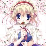  alice_margatroid bad_id bad_pixiv_id blonde_hair blue_eyes food fork fruit hairband hanahanamaki short_hair solo strawberry touhou 