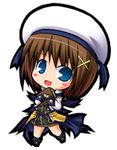  chibi cropped_jacket fingerless_gloves gloves hair_ornament hat jacket lowres lyrical_nanoha magical_girl mahou_shoujo_lyrical_nanoha open_clothes open_jacket pac-man_eyes solo suntail transparent_background waist_cape wings x_hair_ornament yagami_hayate 
