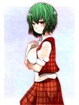  blush breasts frown green_hair hane_(hanegoya) kazami_yuuka large_breasts plaid plaid_skirt plaid_vest red_eyes see-through short_hair skirt skirt_set solo tears touhou vest wet wet_clothes 