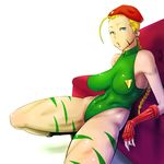  antenna_hair beret blonde_hair blue_eyes braid breasts cammy_white green_leotard hat large_breasts leotard locketmonkey long_hair single_braid solo street_fighter 